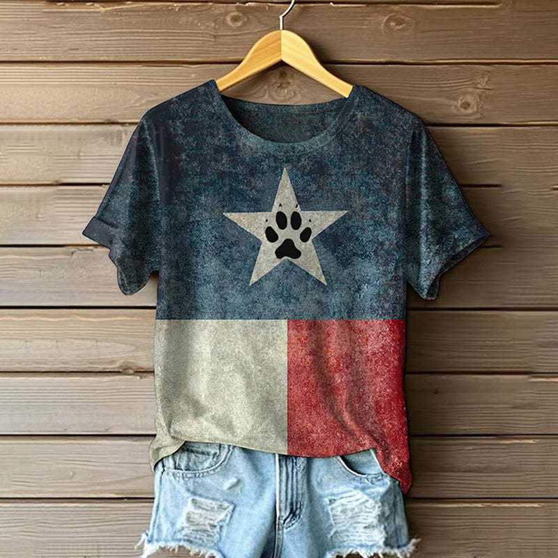 Women's Vintage Texas Dog Rescue Print Crew Neck T-shirt elevenforest