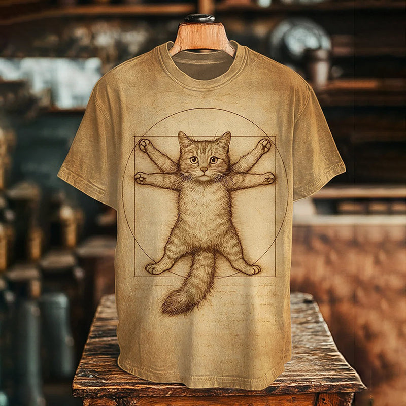 Men's Golden Ratio Cat Art Print T-shirt elevenforest