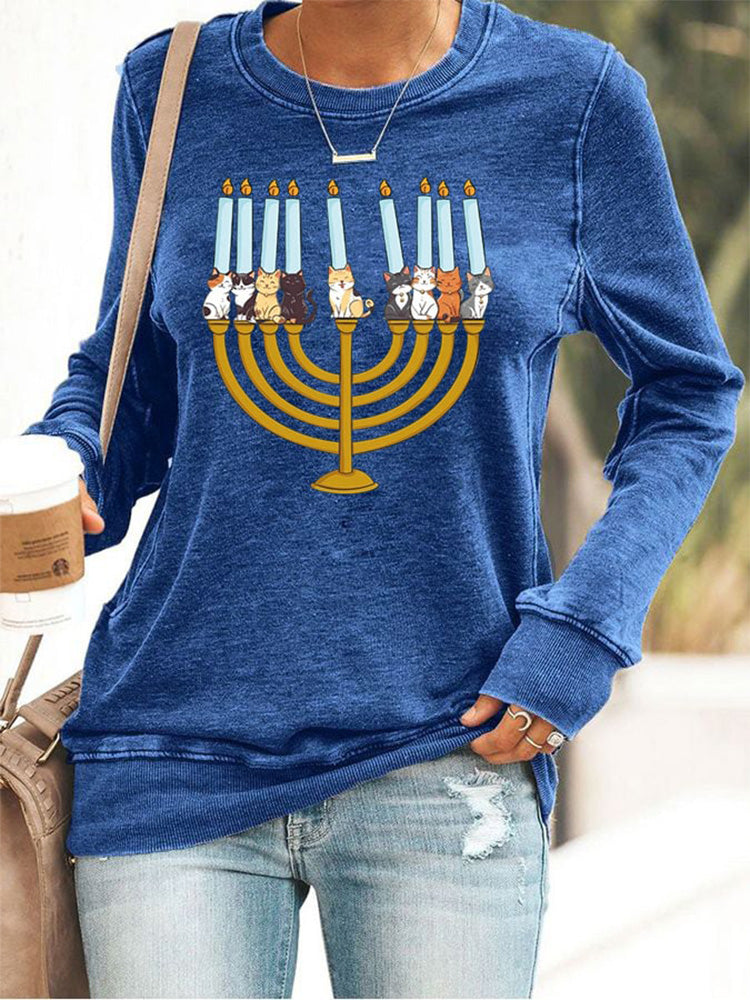 Women's Jewish Hanukkah Printed Sweatshirt elevenforest