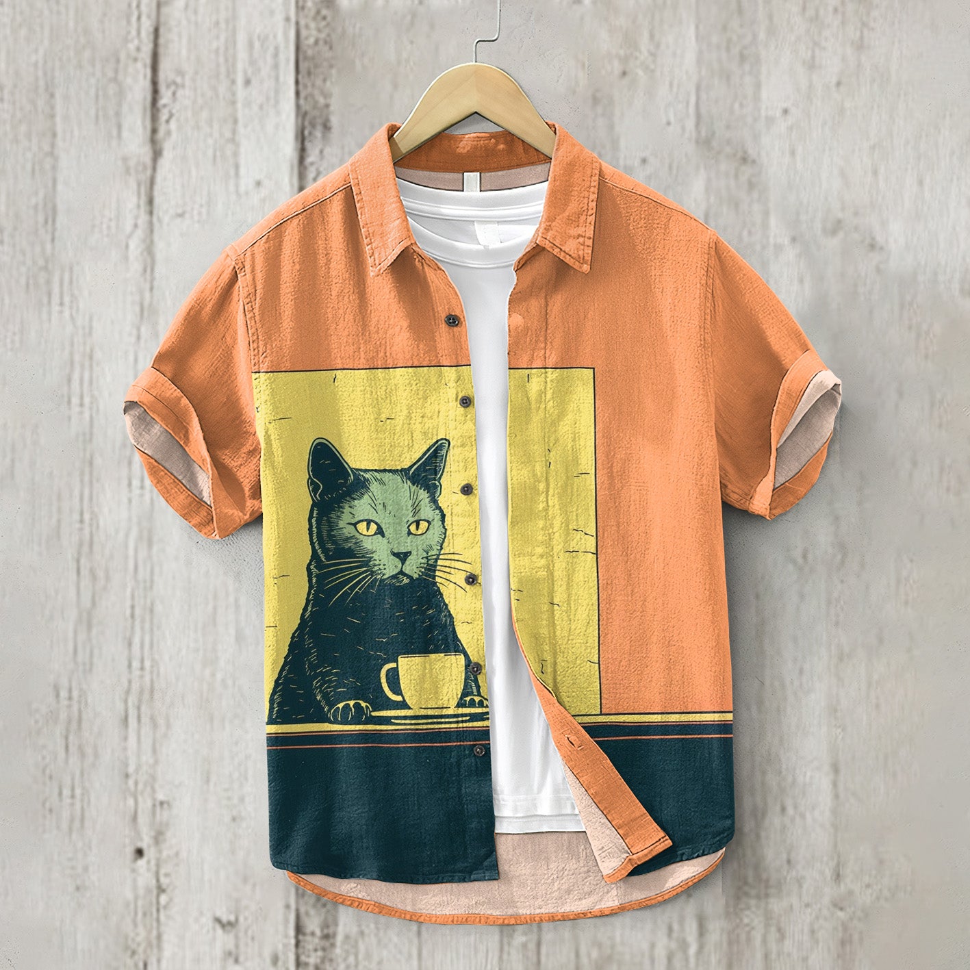 Art Cat Print Short Sleeve Shirt elevenforest
