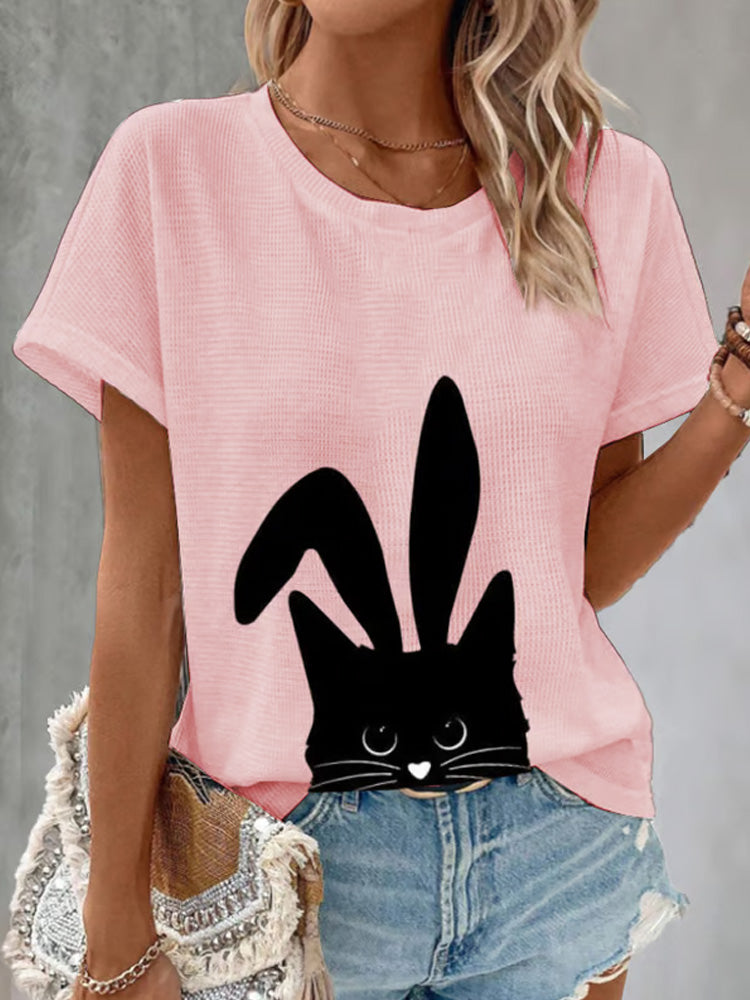 Women's Easter Cute Cat Waffle T-shirt elevenforest