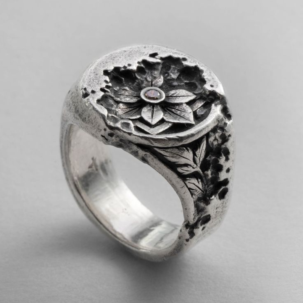 Textured Blossom Signet Ring