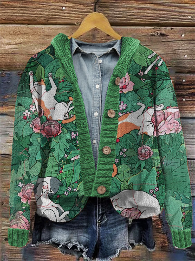 Colorful Cute Cats Embroidered Hooded Cardigan elevenforest