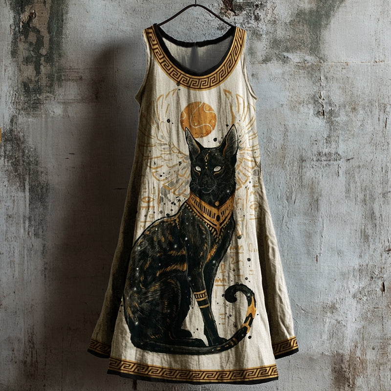 Ancient Egyptian Divine Black Cat Linen Tank Dress elevenforest