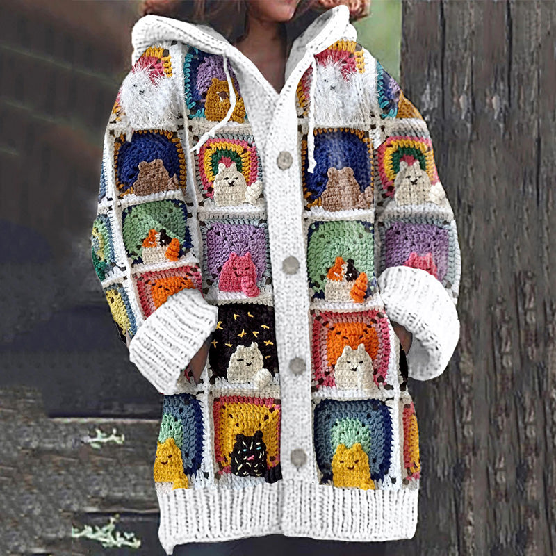 Vintage Cute Kitten Knit Splicing Art Cozy Cardigan Sweater elevenforest
