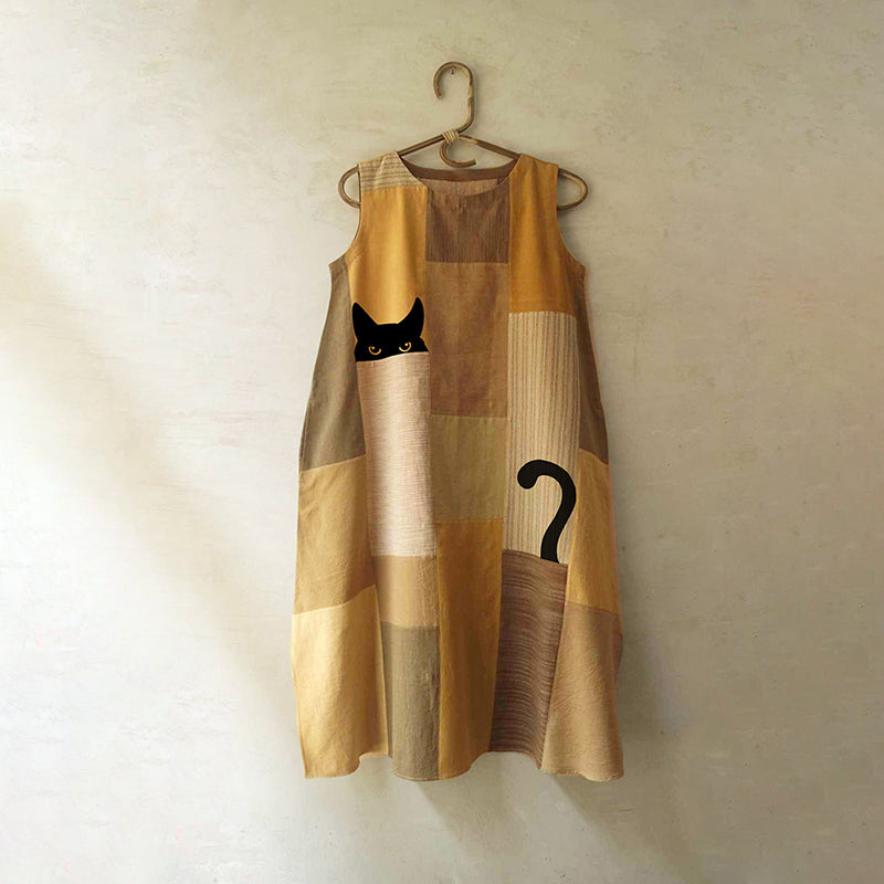 Women's Black Cat Contrast Color Design Mini Dress elevenforest