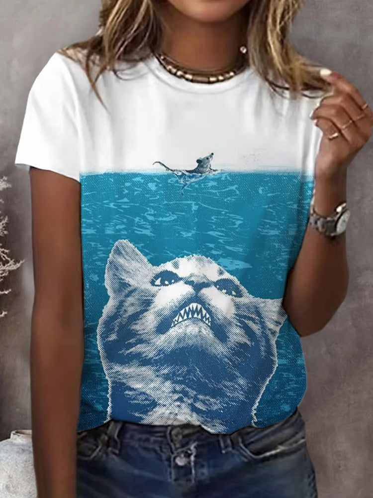 Women's Cat Printed Short-sleeved T-shirt elevenforest