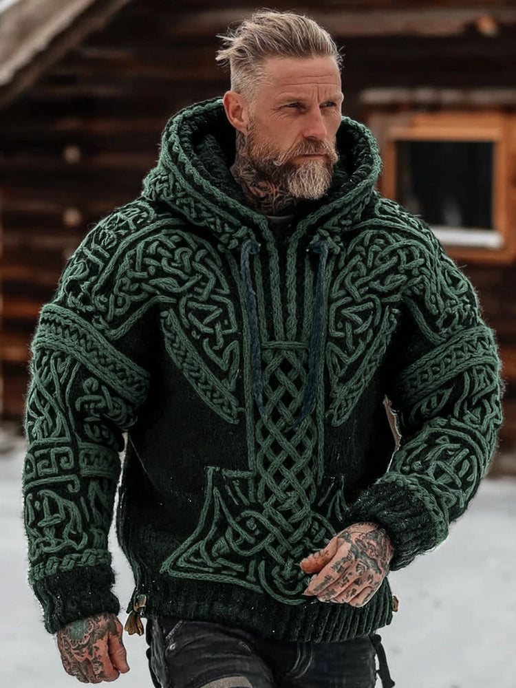Men's Viking Celtic Pattern Art Cozy Hooded Sweater artswardrobe