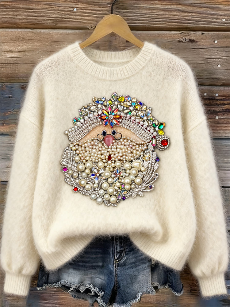 Christmas Santa Claus Elegant Beaded Cozy Sweater artswardrobe