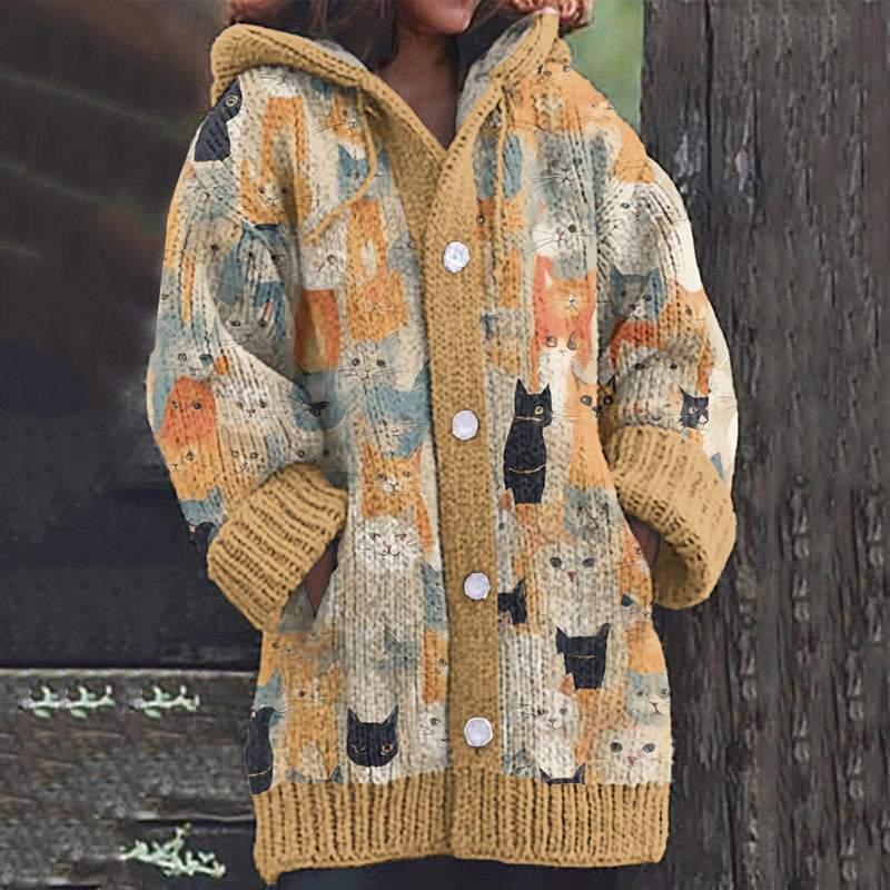 Women's Colorful Cute Cat Graphics Comfortable Cardigan Sweater elevenforest