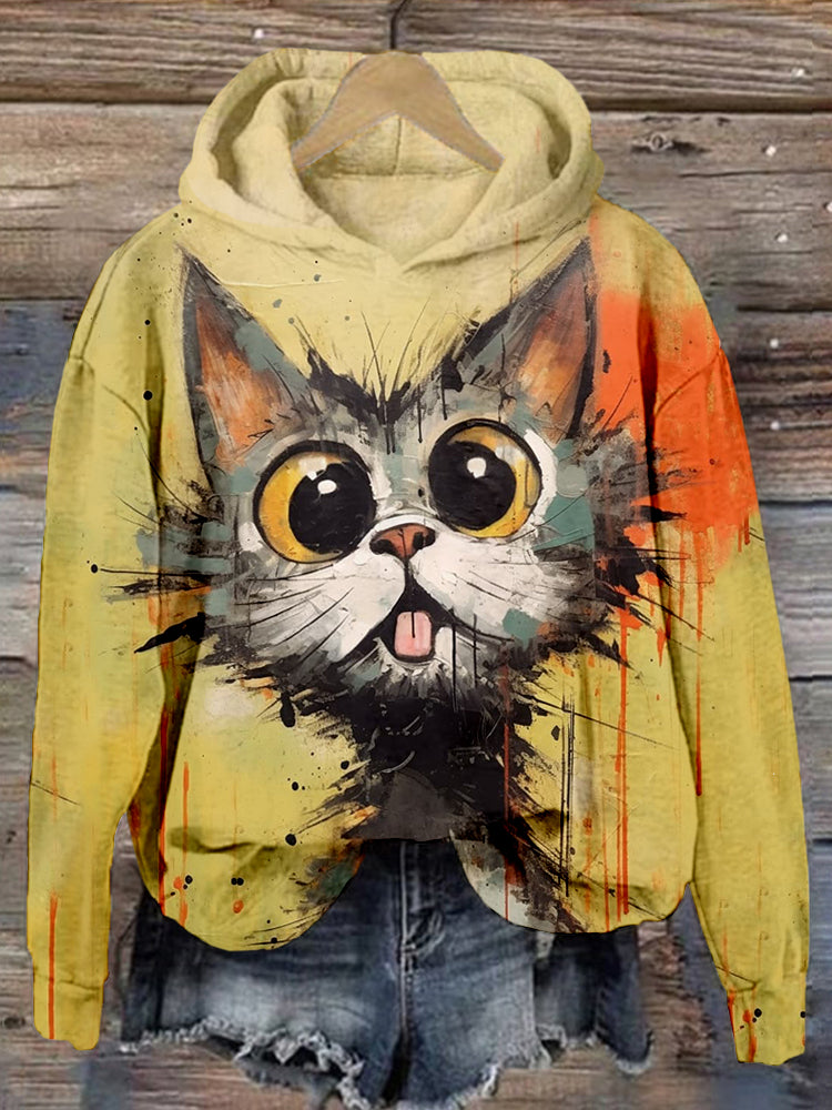 Lovely Cat Art Pattern Print Comfy Hoodie elevenforest