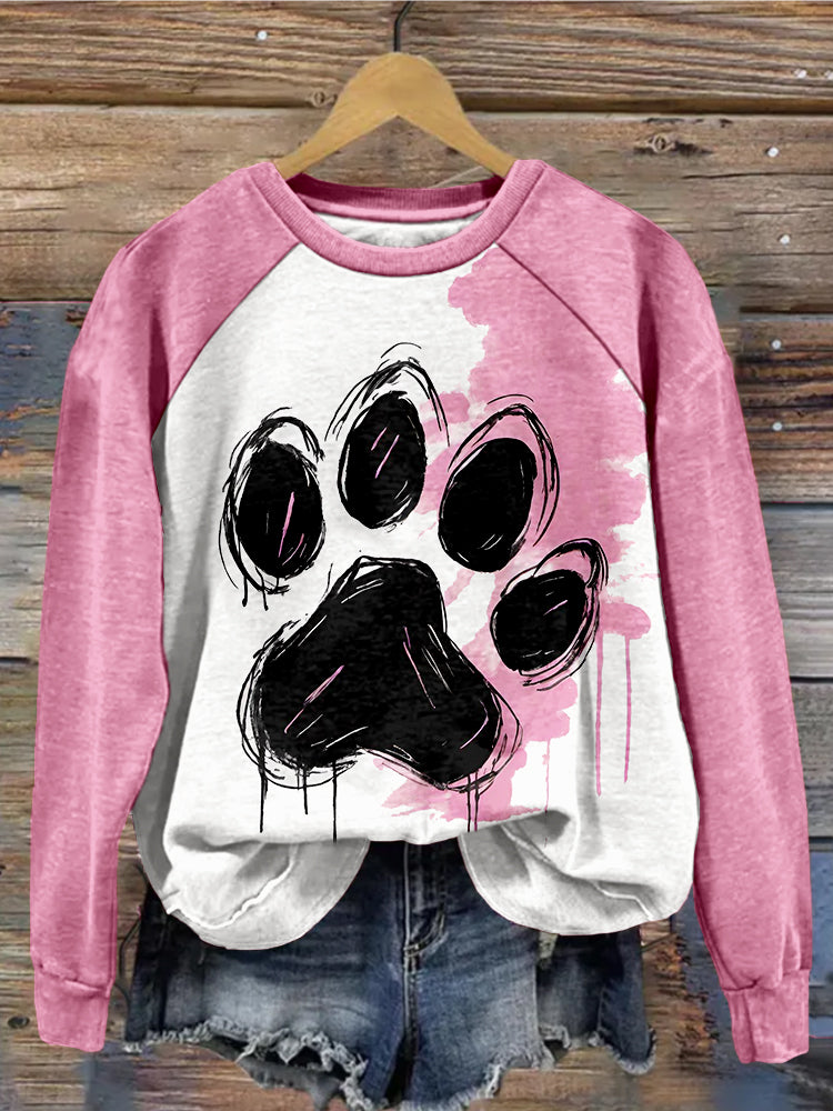Cute Paws Pattern Vintage Cozy Sweatshirt elevenforest