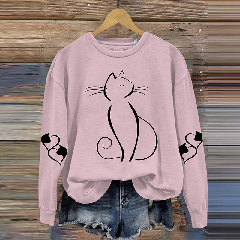 Women's Cute Cat Art Print Casual Sweatshirt elevenforest
