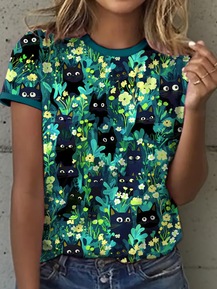 Women's Cat Printed Short-sleeved T-shirt elevenforest