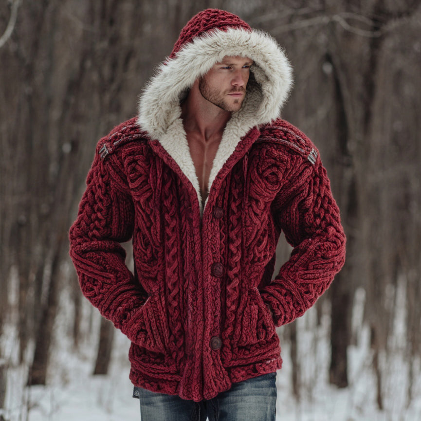 Men's Vintage Men's Christmas Santa Celtic Art Knit Hooded Sweater artswardrobe