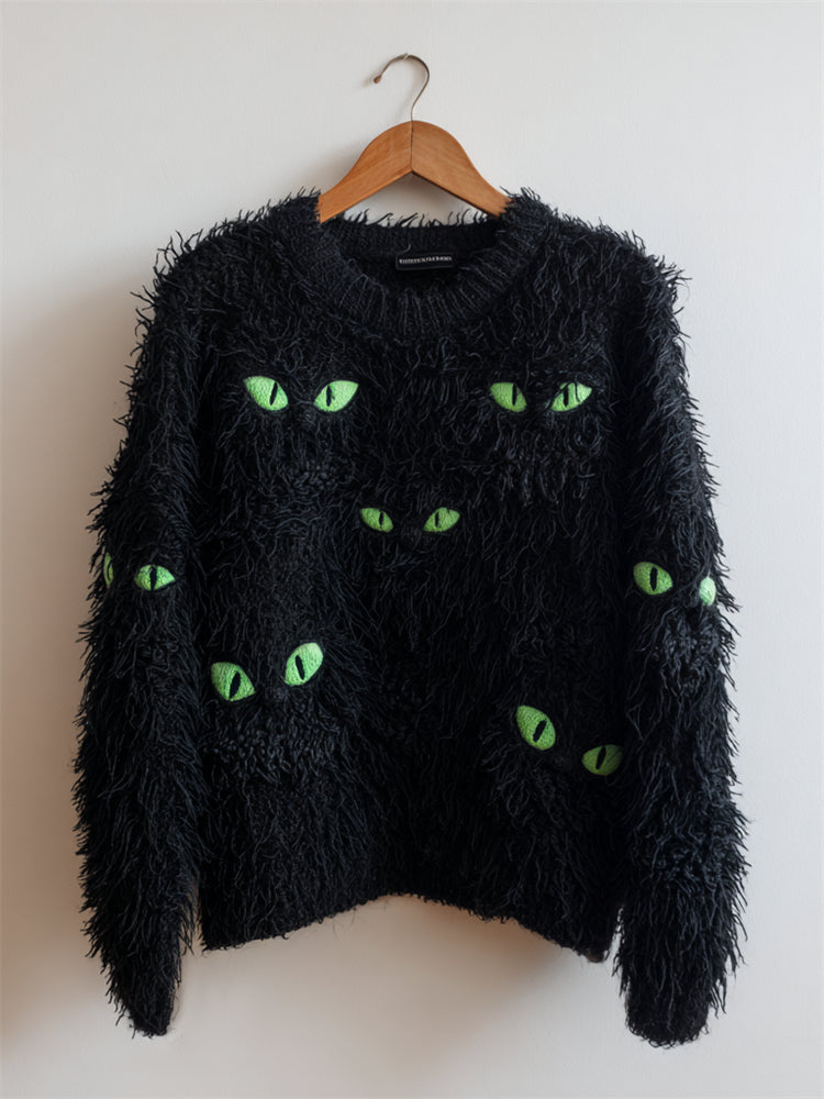 Hidden Black Cats Inspired Fuzzy Cozy Knit Sweater elevenforest