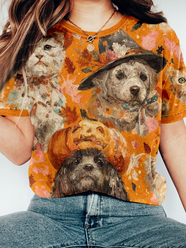 Halloween Dogs And Cats Vintage Washed T Shirt elevenforest