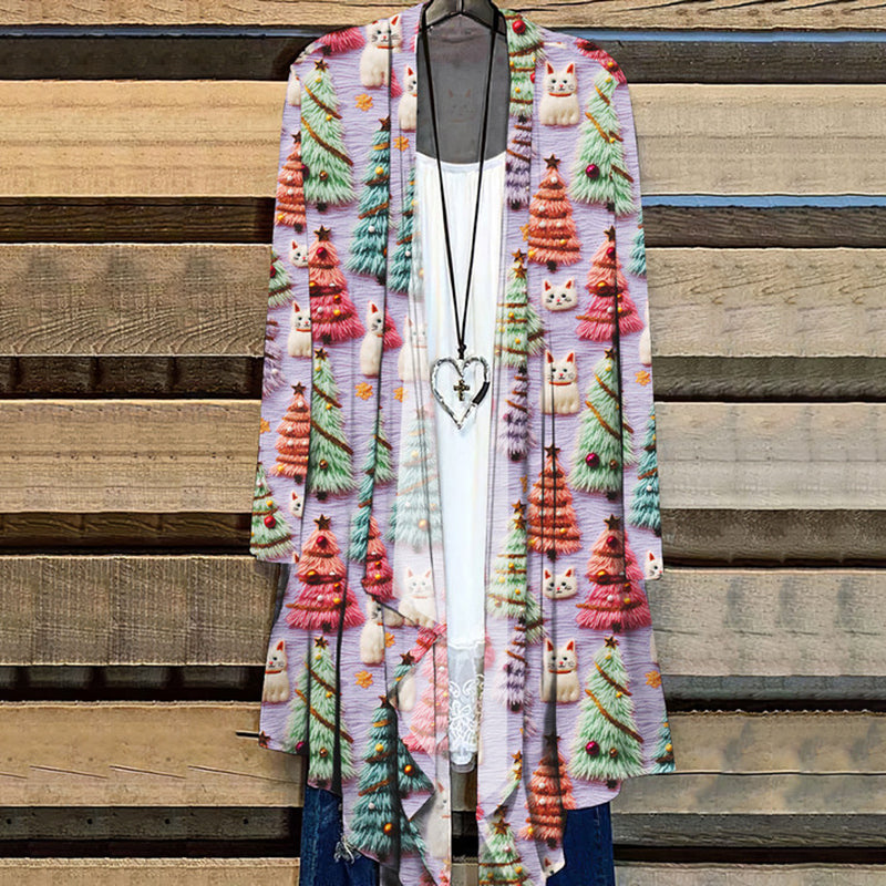 Christmas Tree Cute Cat 3D Print Cardigan elevenforest