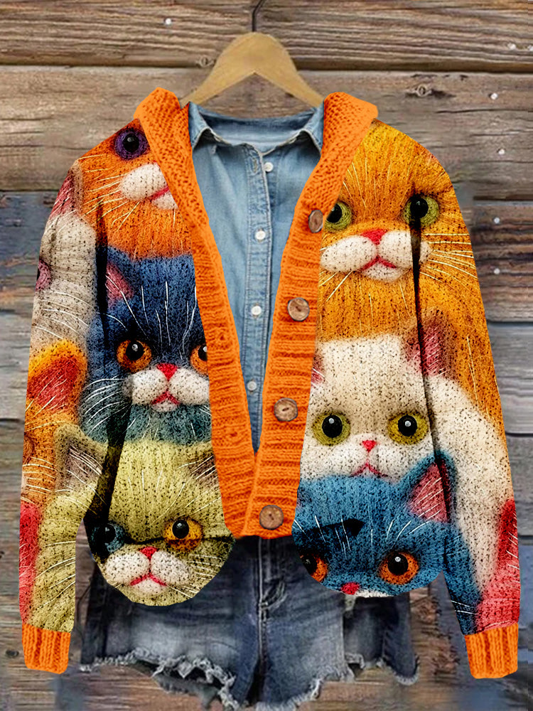 Fluffy Cute Cats Embroidery Art Hooded Cardigan elevenforest