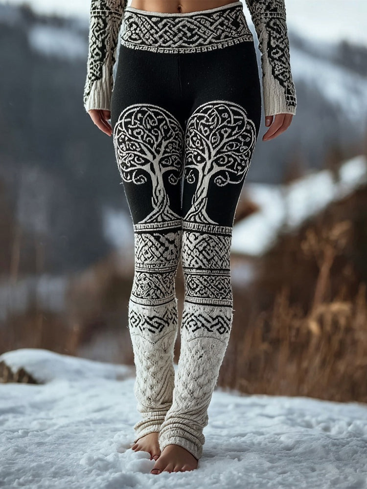 Vintage Viking Tree Of Life Celtic Knit Comfy Leggings artswardrobe