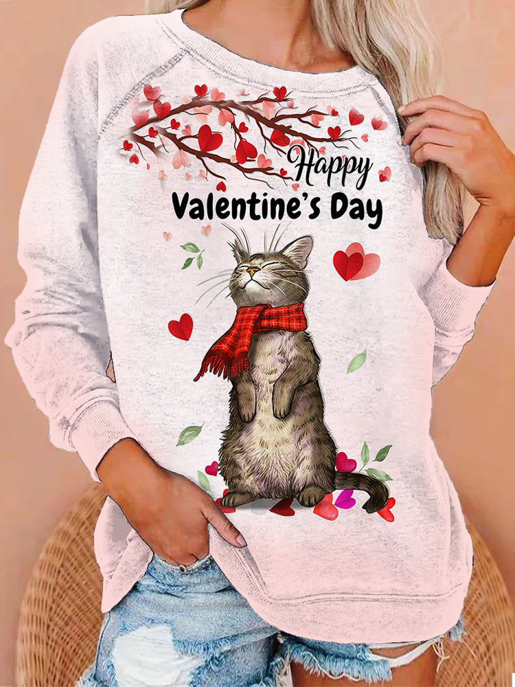 Happy Valentine's Day Heart Tree And Cat Sweatshirt elevenforest