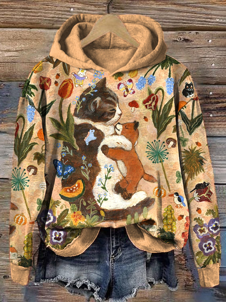 Vintage Oil Painting Art Cat Pattern Cozy Hoodie elevenforest