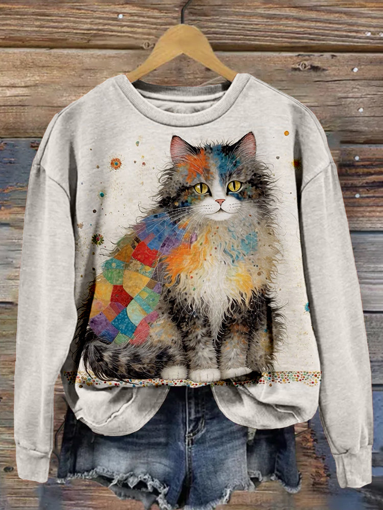 Lovely Patchwork Cat Art Washed Sweatshirt elevenforest
