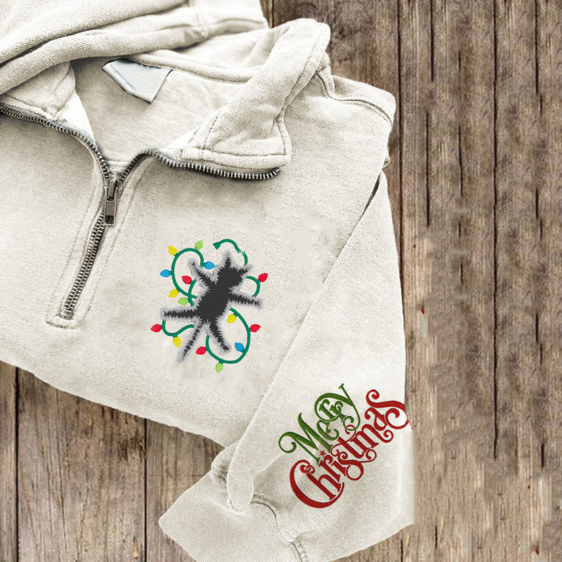 Christmas Lights And Cat Embroidered Casual Sweatshirt elevenforest