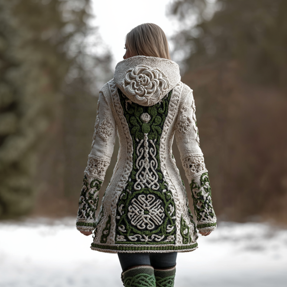 Viking Retro Style Women's Winter Warm Hooded Knit Sweater Jacket artswardrobe