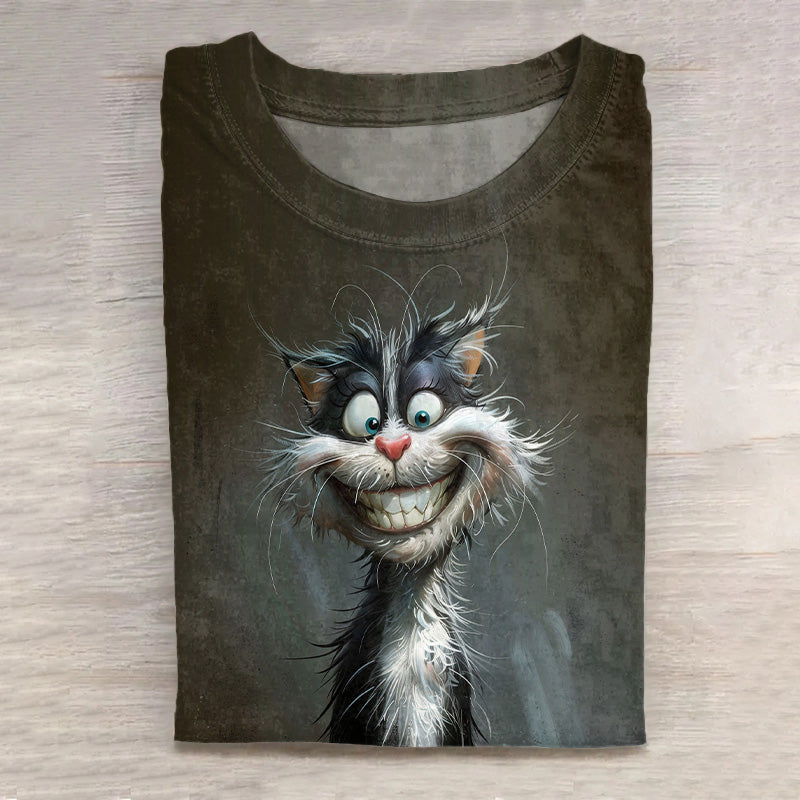 Cat Print Short Sleeve Casual T-Shirt elevenforest