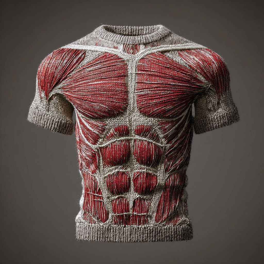 Men's Retro Muscle Anatomy Art Short Sleeve Sweater artswardrobe