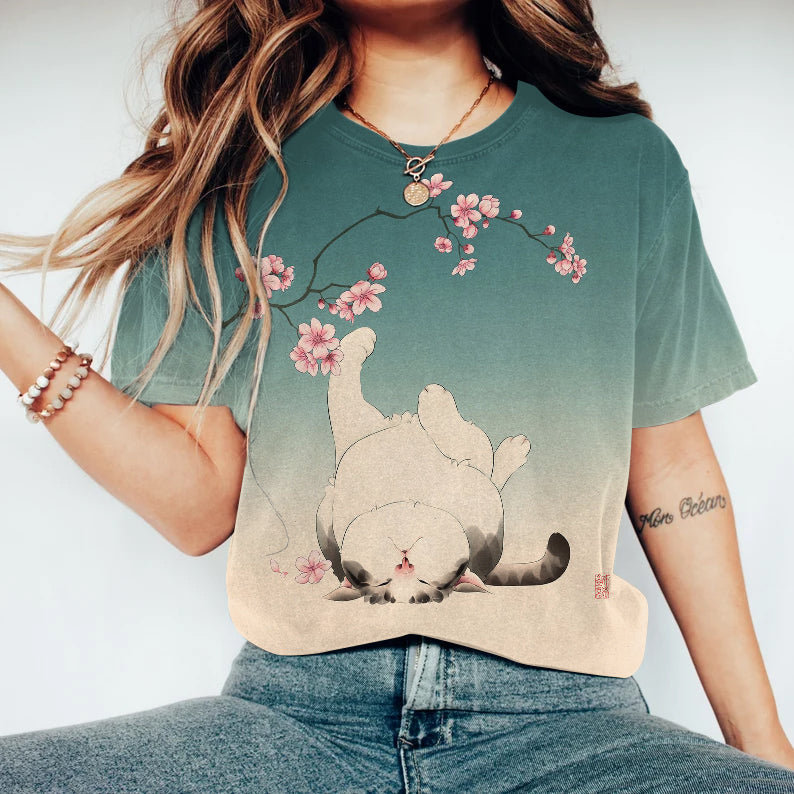 Cute Cat Print Short Sleeve T-Shirt elevenforest