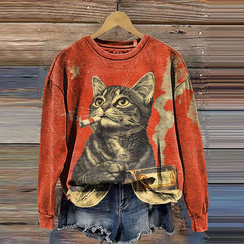 Women's Cute Cat Art Casual Sweatshirt elevenforest