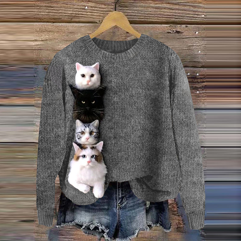 Funny Cat Stacking Wool Felt Art Cozy Sweater elevenforest