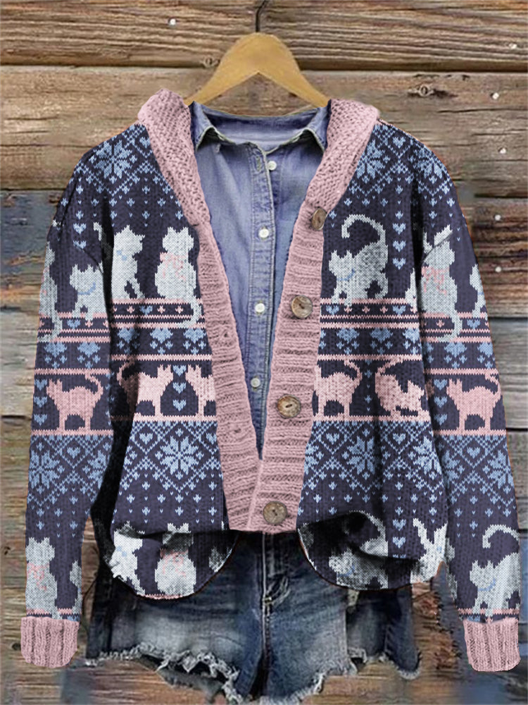 Cute Cat Knit Pattern Women's Cardigan elevenforest