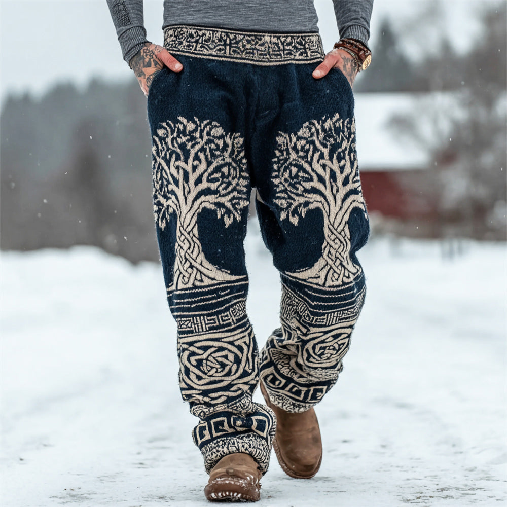 Viking Yggdrasil Art Men's Knit Pants artswardrobe