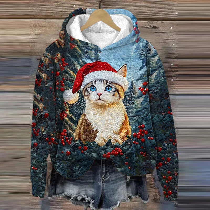 Women's Christmas Cute Cat Print Casual Hoodie elevenforest