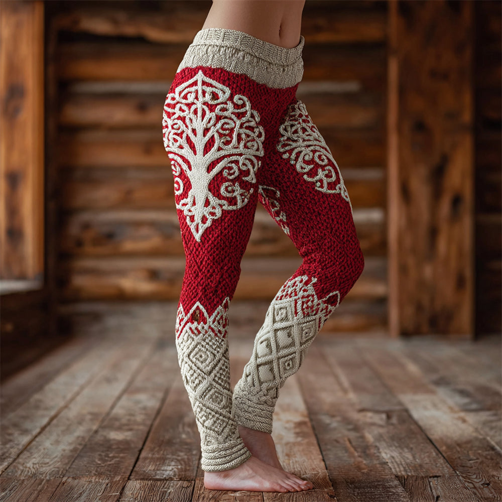 Christmas Celtic Tree Viking Art Women's Knit Leggings artswardrobe