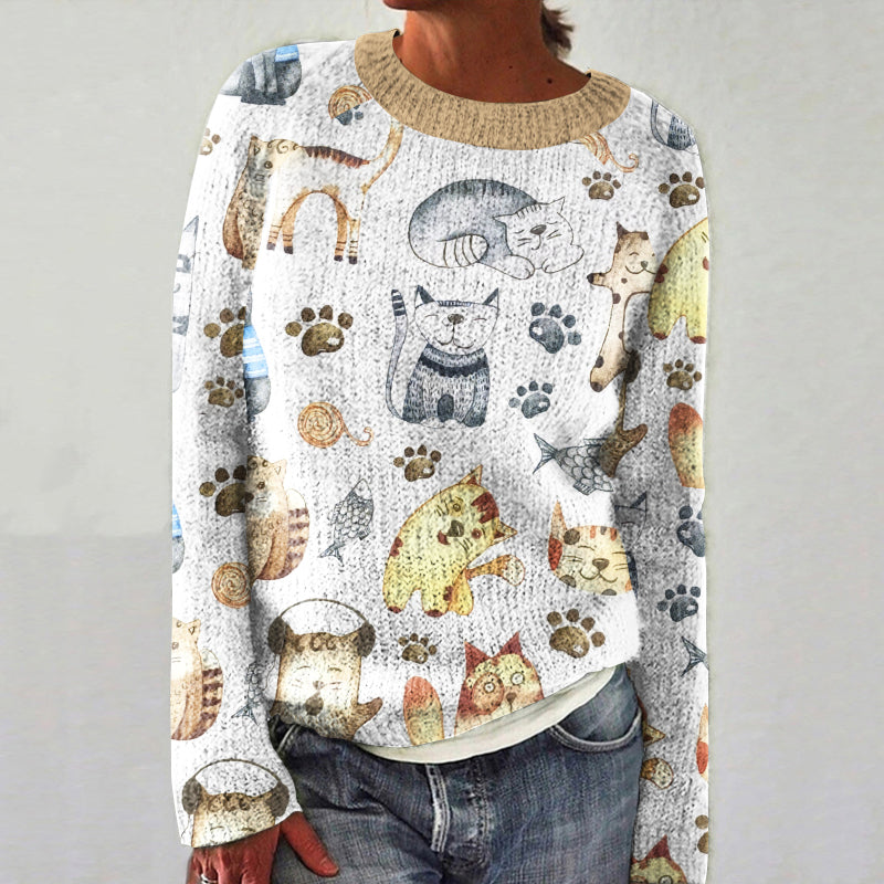 Vintage Gift Dog And Cat Pattern Women's Sweater elevenforest