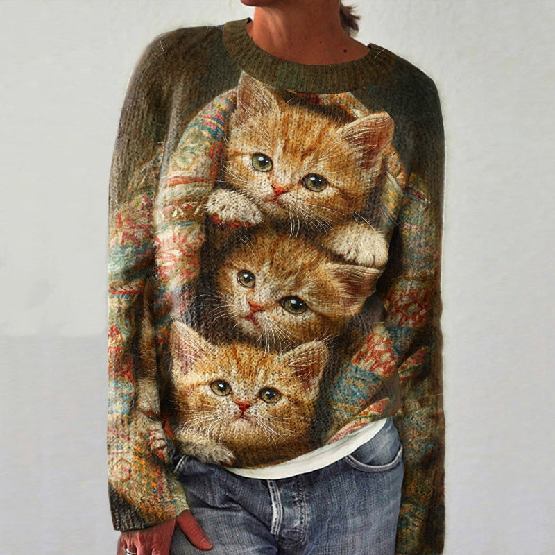 Vintage Warm Knitted Jacquard Women's Crew Neck Sweater elevenforest