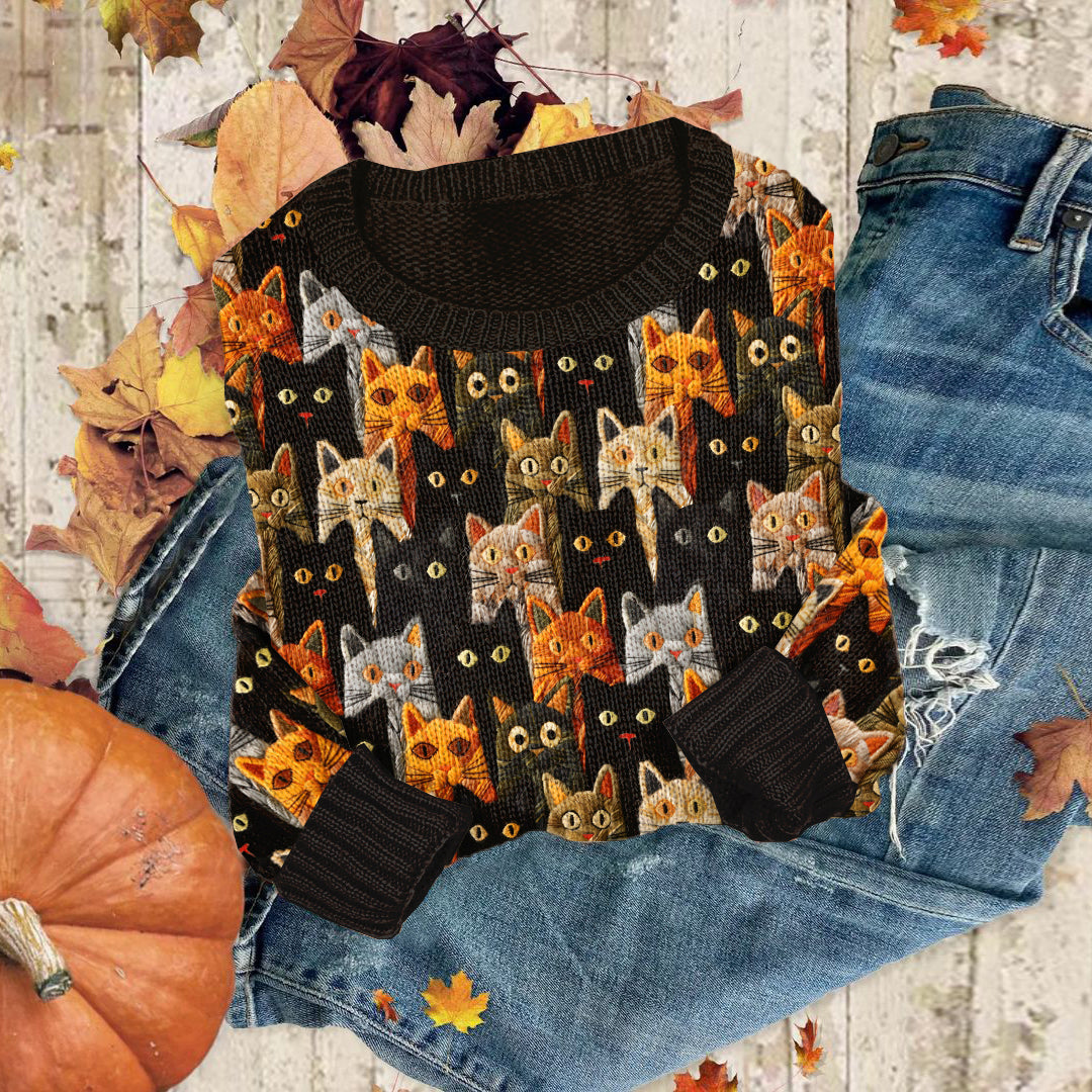 Vintage Black Cats Fall Cozy Sweater elevenforest