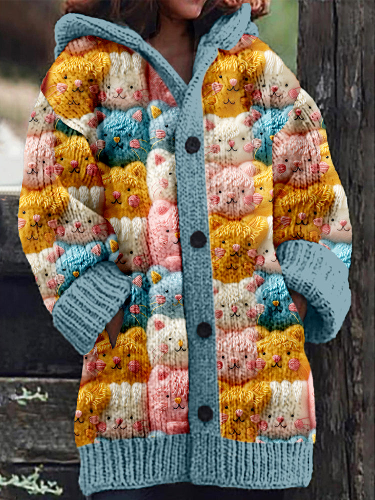 Cute Fluffy Cat Art Cozy Hooded Cardigan elevenforest