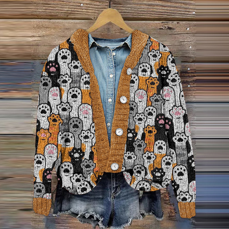 Colorful Cats Pattern Cozy Hooded Cardigan elevenforest