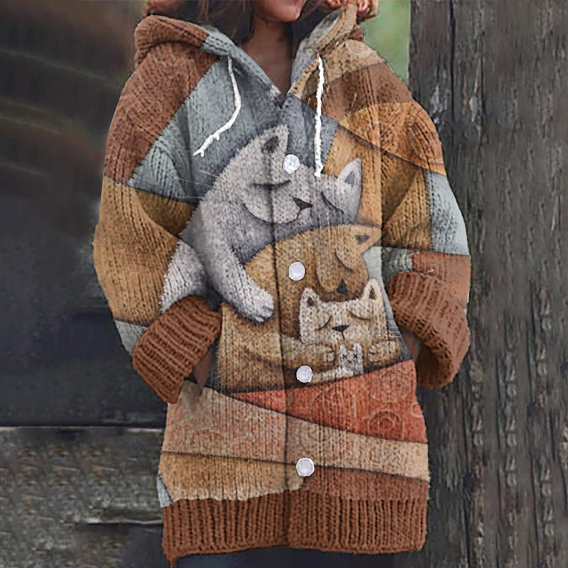 Sleepy Cat Graphic Cozy Cardigan Sweater elevenforest