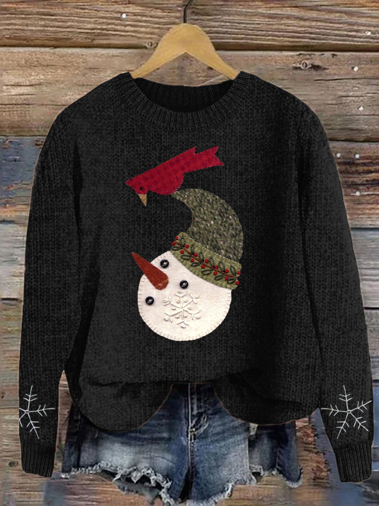 Christmas Snowman Felt Art Cozy Knit Sweater elevenforest
