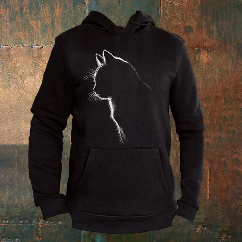 Men'S Cat Print Hoodie elevenforest