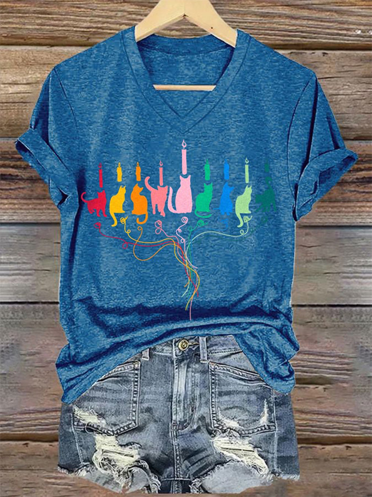 Women's Jewish Hanukkah Printed Casual T-Shirt elevenforest