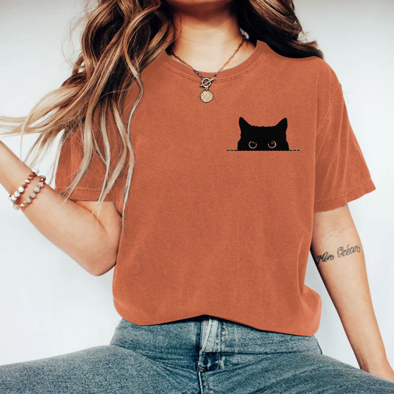 Women's Black Cats Art Washed T Shirt elevenforest