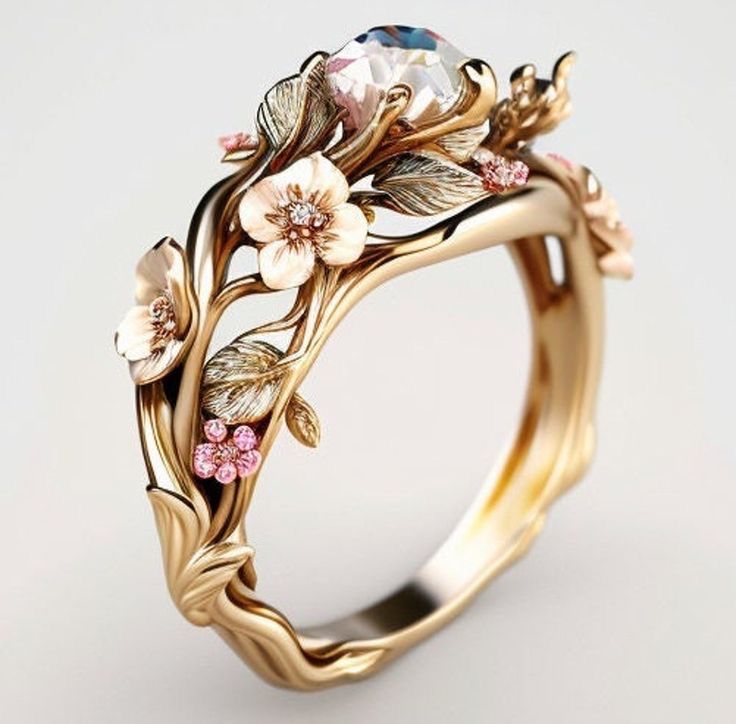 Exotic Nature Gold Branch Blossom Ring