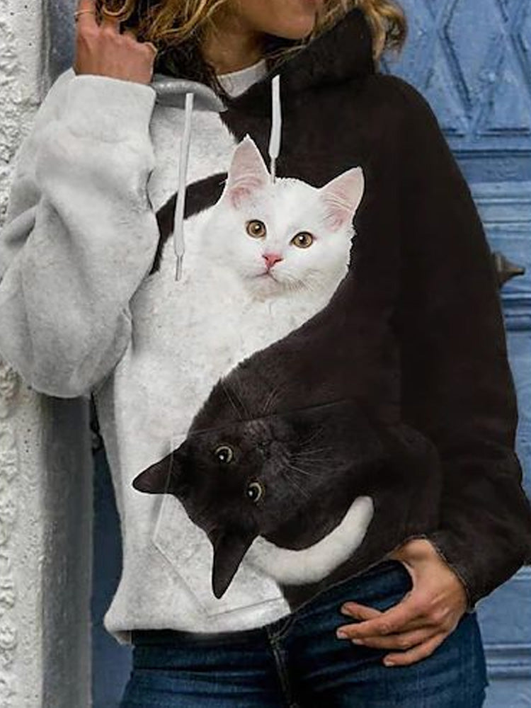 Autumn Winter Cute Cat Print Hoodie elevenforest